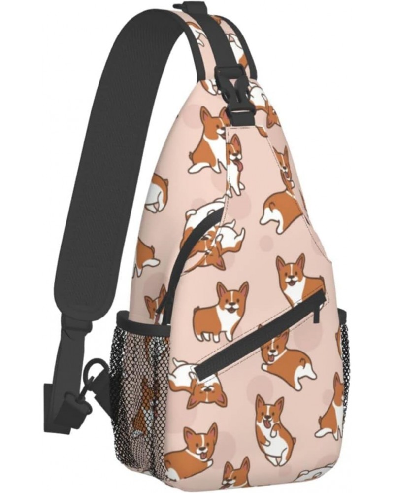 Cartoon Corgis Pattern Sling Backpack Crossbody Shoulder Bag Travel Hiking Daypack for Women Men $14.20 Crossbody Bags