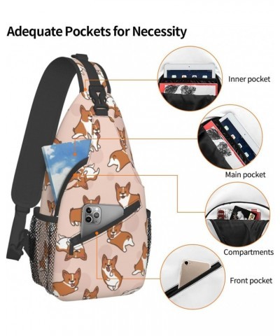 Cartoon Corgis Pattern Sling Backpack Crossbody Shoulder Bag Travel Hiking Daypack for Women Men $14.20 Crossbody Bags