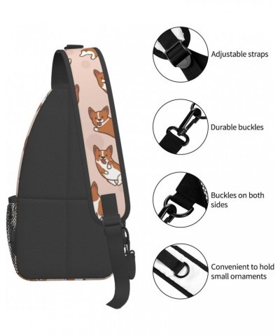 Cartoon Corgis Pattern Sling Backpack Crossbody Shoulder Bag Travel Hiking Daypack for Women Men $14.20 Crossbody Bags