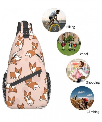 Cartoon Corgis Pattern Sling Backpack Crossbody Shoulder Bag Travel Hiking Daypack for Women Men $14.20 Crossbody Bags