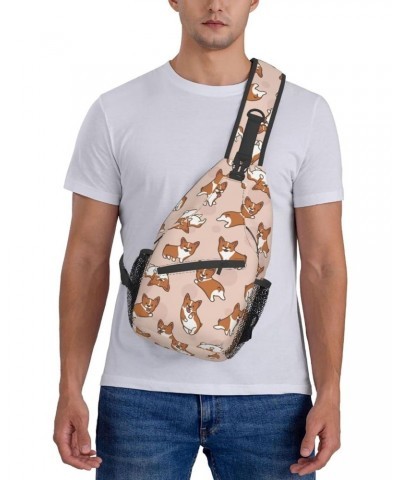 Cartoon Corgis Pattern Sling Backpack Crossbody Shoulder Bag Travel Hiking Daypack for Women Men $14.20 Crossbody Bags