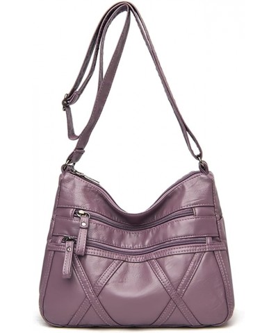 Women Soft Leather Shoulder Bags Multi-Layer Pockets Classic Crossbody Bag Handbags And Purses Purple-5 $16.02 Crossbody Bags