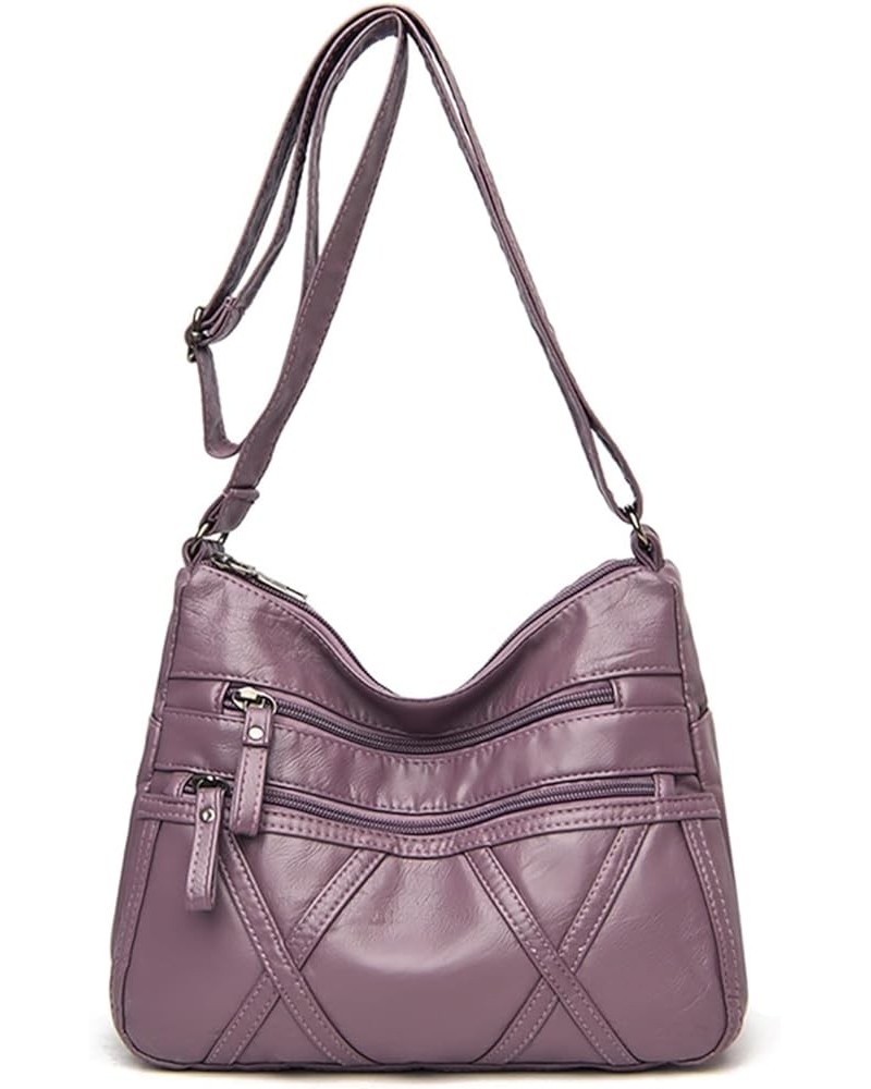 Women Soft Leather Shoulder Bags Multi-Layer Pockets Classic Crossbody Bag Handbags And Purses Purple-5 $16.02 Crossbody Bags