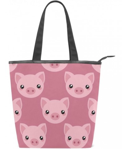 Pig Cute Tote Handbag for Women Tote Bag, Canvas + leather Shoulder Bag, Hobo bag, Satchel Purse(227ut7a) $13.74 Totes