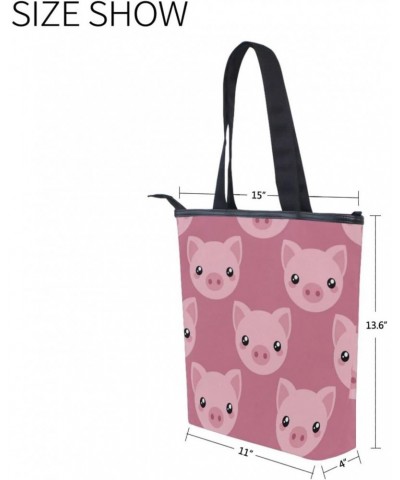 Pig Cute Tote Handbag for Women Tote Bag, Canvas + leather Shoulder Bag, Hobo bag, Satchel Purse(227ut7a) $13.74 Totes