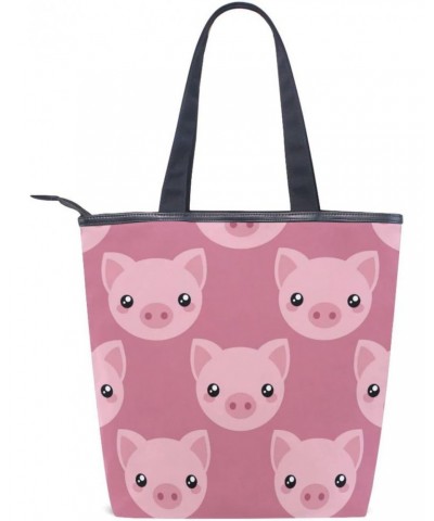 Pig Cute Tote Handbag for Women Tote Bag, Canvas + leather Shoulder Bag, Hobo bag, Satchel Purse(227ut7a) $13.74 Totes