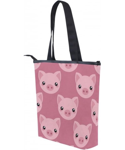 Pig Cute Tote Handbag for Women Tote Bag, Canvas + leather Shoulder Bag, Hobo bag, Satchel Purse(227ut7a) $13.74 Totes