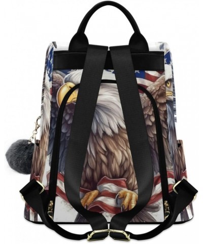 Bald Eagle Draped in Flag Travel Backpack Purse for Women Multipurpose Design Ladies Fashion Bag with Pompom $21.59 Backpacks