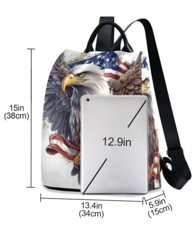 Bald Eagle Draped in Flag Travel Backpack Purse for Women Multipurpose Design Ladies Fashion Bag with Pompom $21.59 Backpacks