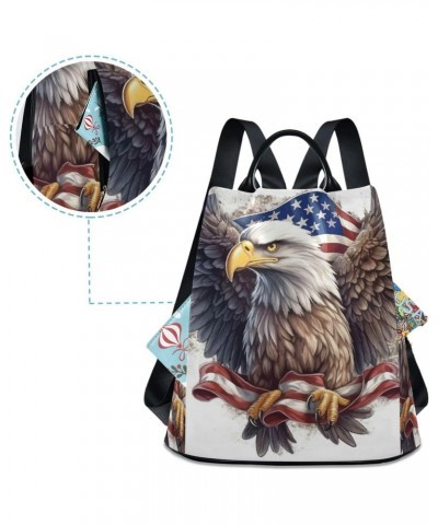 Bald Eagle Draped in Flag Travel Backpack Purse for Women Multipurpose Design Ladies Fashion Bag with Pompom $21.59 Backpacks