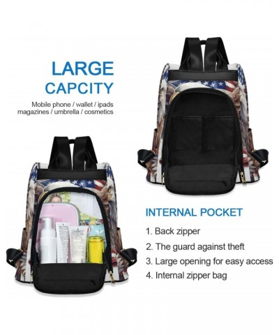 Bald Eagle Draped in Flag Travel Backpack Purse for Women Multipurpose Design Ladies Fashion Bag with Pompom $21.59 Backpacks