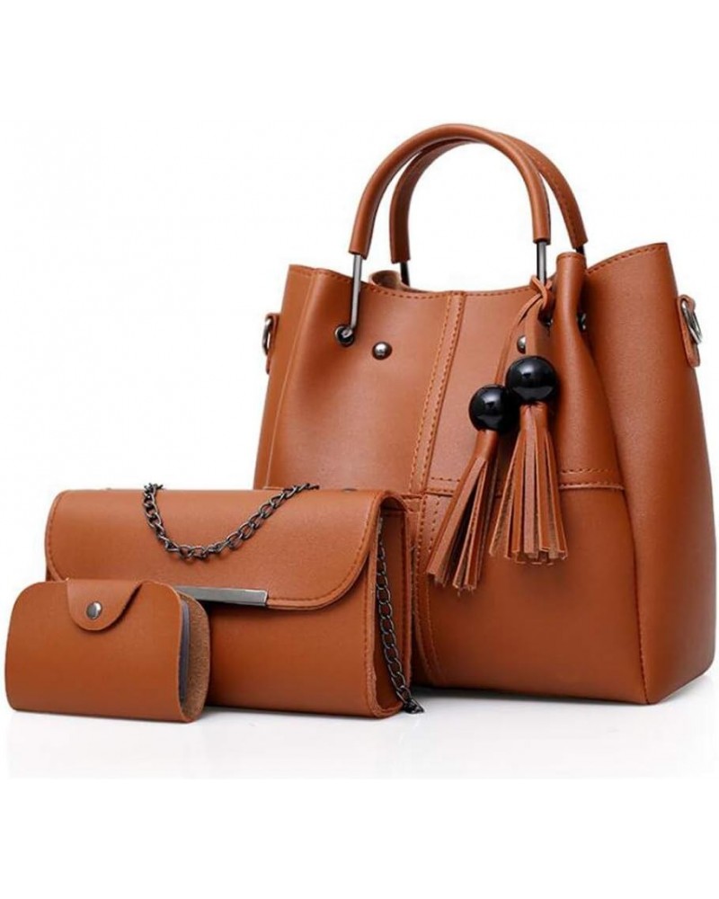 Fashion Women Bags Pu Leather Top Handle Bag Tote Bag Shoulder Bag Crossbody Bag Satchel Clutch 3 Pcs Purse in 1 Set Brown $1...