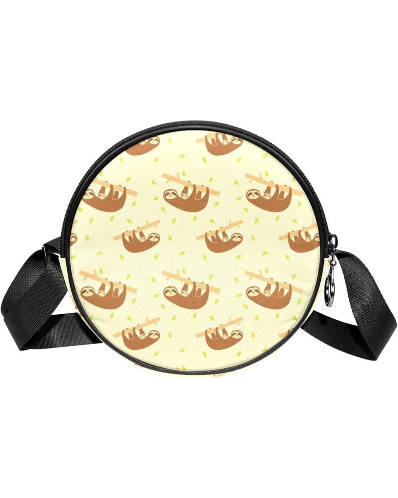 Catoon Sloth Pattern Crossbody Bag for Women Teen Girls Round Canvas Shoulder Bag Purse Tote Handbag Bag $11.54 Totes