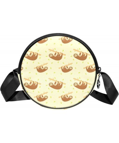 Catoon Sloth Pattern Crossbody Bag for Women Teen Girls Round Canvas Shoulder Bag Purse Tote Handbag Bag $11.54 Totes