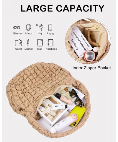 Puffer Quilted Shoulder Bag for Women Puffy Bubble Tote Bag Lightweight Nylon Handbag Padded Soft Purse Khaki Extra Large $15...