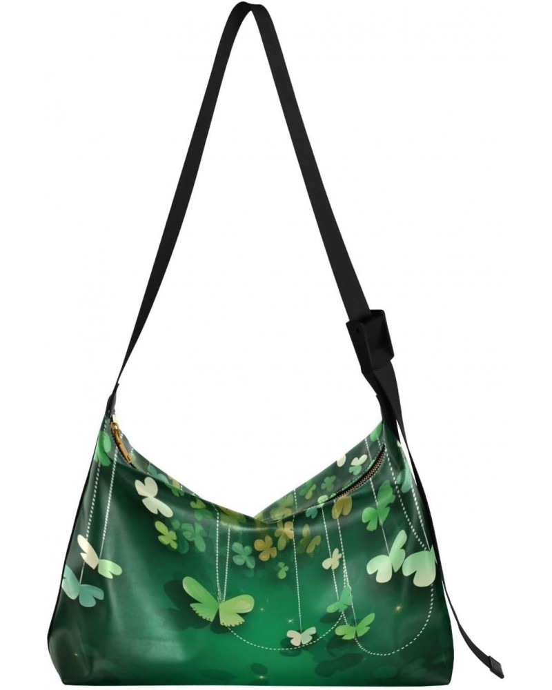 St. Patrick's Day Four Leaf Clover Faux Leather shoulder Bag Women's Soft Large Capacity Work Bag Shoulder Bag Travel Crossbo...