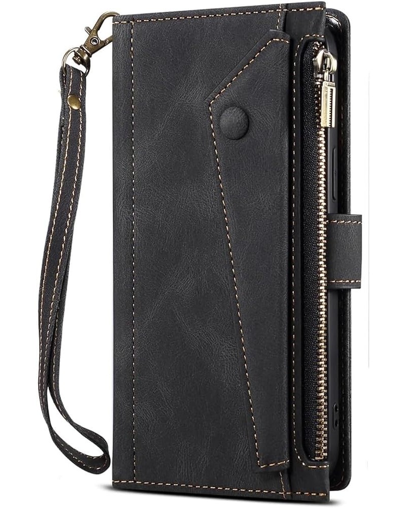 Case for iPhone 15 Pro Max/15 Pro/15 Plus/15, Flip Case with RFID Blocking Card Holder, Leather Zipper Wallet with Crossbody ...