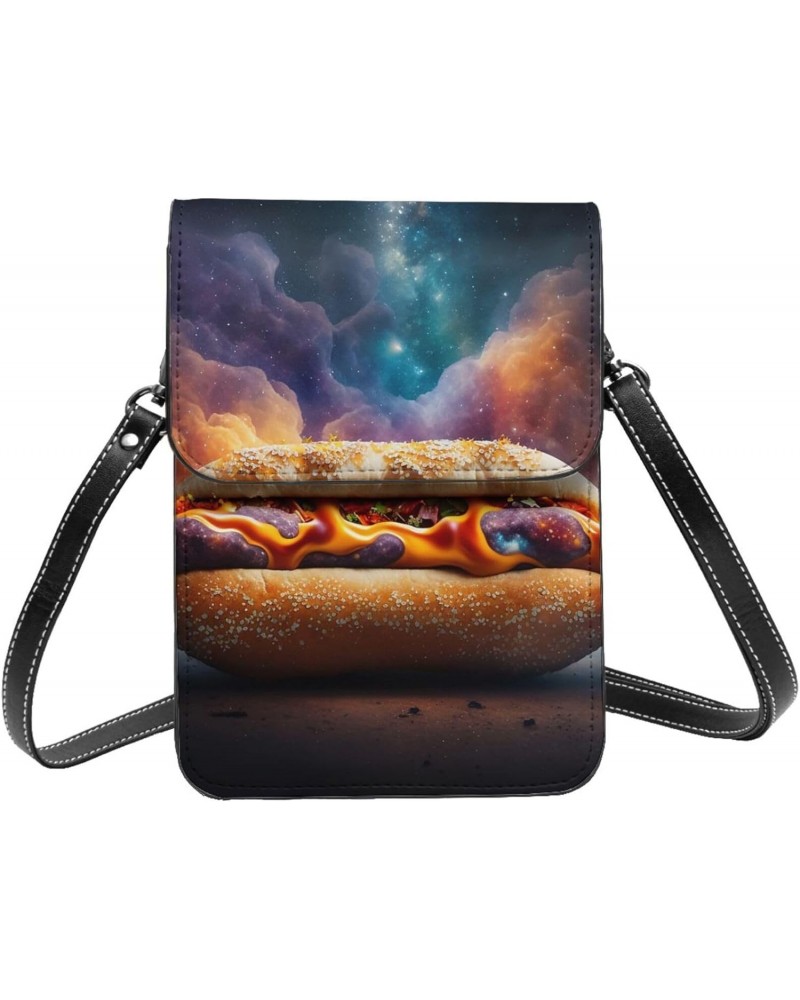 Hot Dog Hamburg Galaxy Universe Funny Leather Small Crossbody Bags for Women Cell Phone Bag Wallet Purses with Adjustable Str...