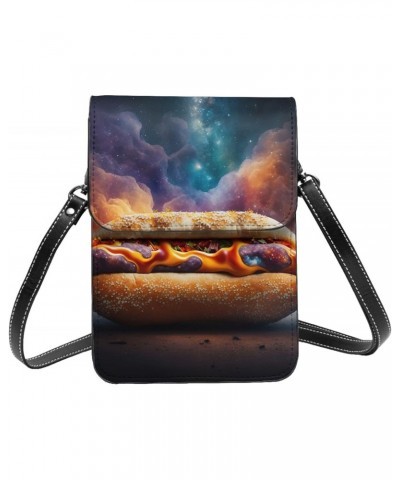 Hot Dog Hamburg Galaxy Universe Funny Leather Small Crossbody Bags for Women Cell Phone Bag Wallet Purses with Adjustable Str...