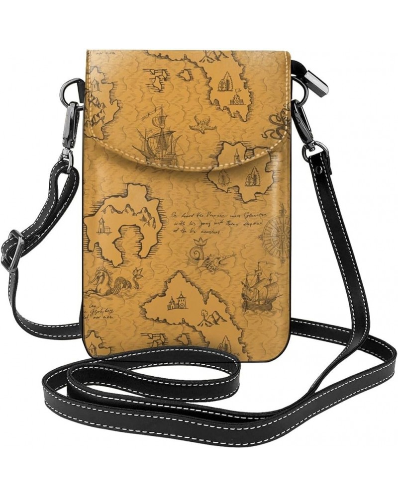 Small Crossbody Phone Bags for Women Leather Cell Phone Purse Lightweight Cell Phone Wallet Vintage Map $17.64 Crossbody Bags