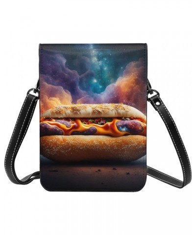 Hot Dog Hamburg Galaxy Universe Funny Leather Small Crossbody Bags for Women Cell Phone Bag Wallet Purses with Adjustable Str...