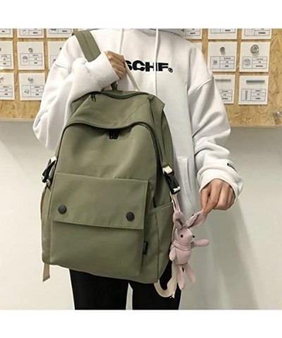 Casual Waterproof Large Capacity Solid Color Backpack Retro Simplebag (Green+Toy) Green+toy $17.92 Backpacks