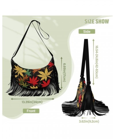 Black Yellow Leaves Tassel Crossbody Handbags for Women Ample Capacity Shoulder Bag with Adjustable Strap Durable Shoulder Pu...