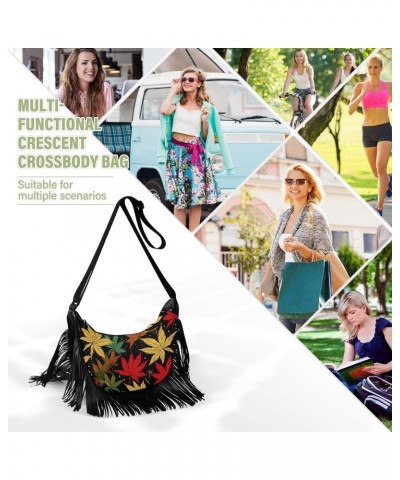 Black Yellow Leaves Tassel Crossbody Handbags for Women Ample Capacity Shoulder Bag with Adjustable Strap Durable Shoulder Pu...