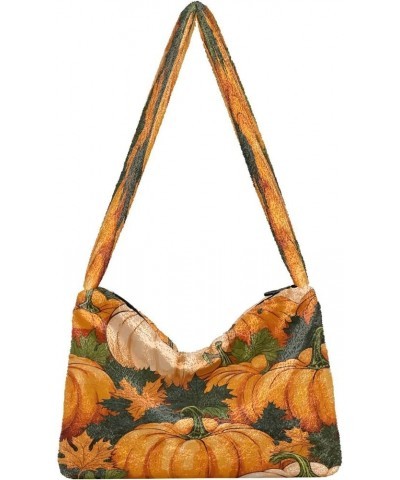 Flower on Black with Watercolor Shoulder Handbags, Crossbody Bookbag for Women, Autumn Handbags Autumn Pumpkins With Leaves-8...