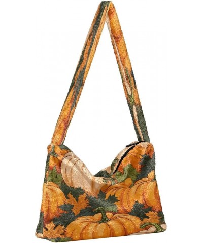 Flower on Black with Watercolor Shoulder Handbags, Crossbody Bookbag for Women, Autumn Handbags Autumn Pumpkins With Leaves-8...