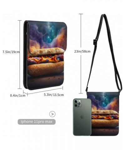 Hot Dog Hamburg Galaxy Universe Funny Leather Small Crossbody Bags for Women Cell Phone Bag Wallet Purses with Adjustable Str...