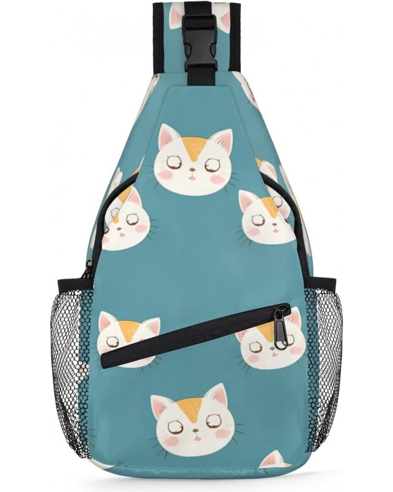 Cat Head Cute Sling Bag Adjustable Sling Backpack Crossbody Shoulder Backpack Anti-theft Rope Chest Shoulder Daypack for Trav...