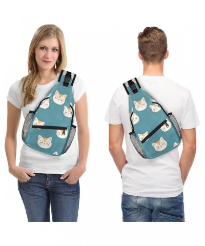 Cat Head Cute Sling Bag Adjustable Sling Backpack Crossbody Shoulder Backpack Anti-theft Rope Chest Shoulder Daypack for Trav...