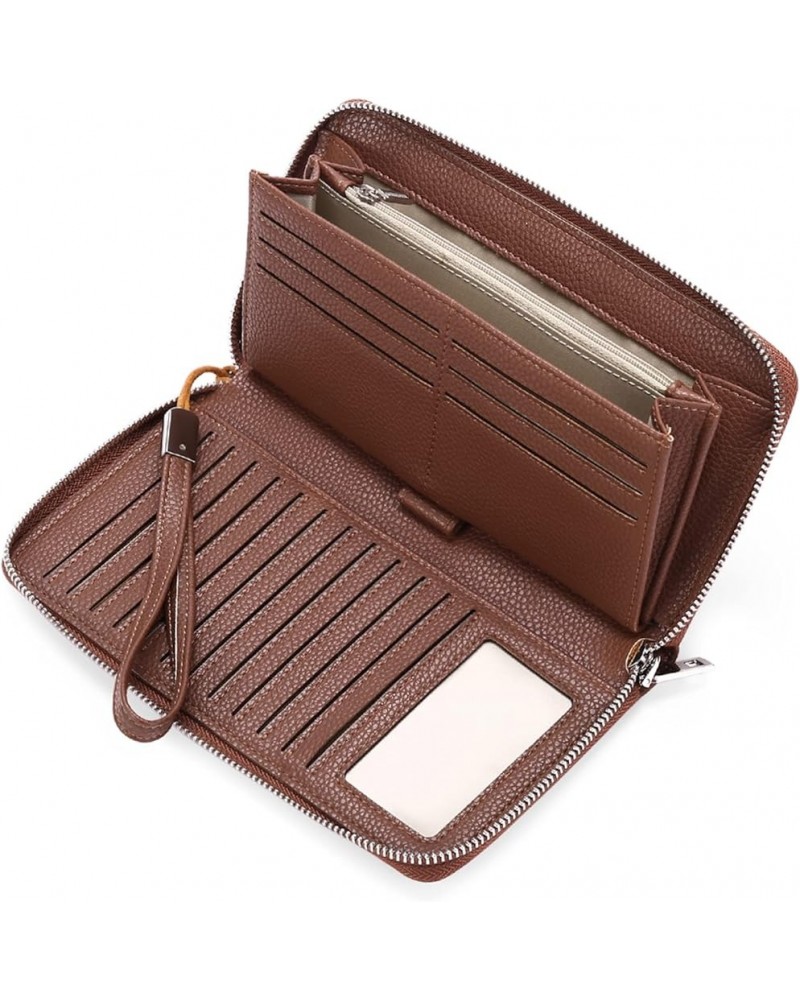 Womens Wallet RFID Blocking Leather Zip Around Wallet Large Capacity Long Purse Credit Card Clutch Wristlet A29 Dark Brown $1...