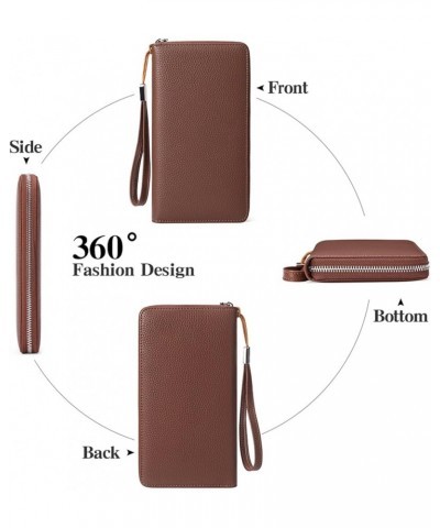 Womens Wallet RFID Blocking Leather Zip Around Wallet Large Capacity Long Purse Credit Card Clutch Wristlet A29 Dark Brown $1...