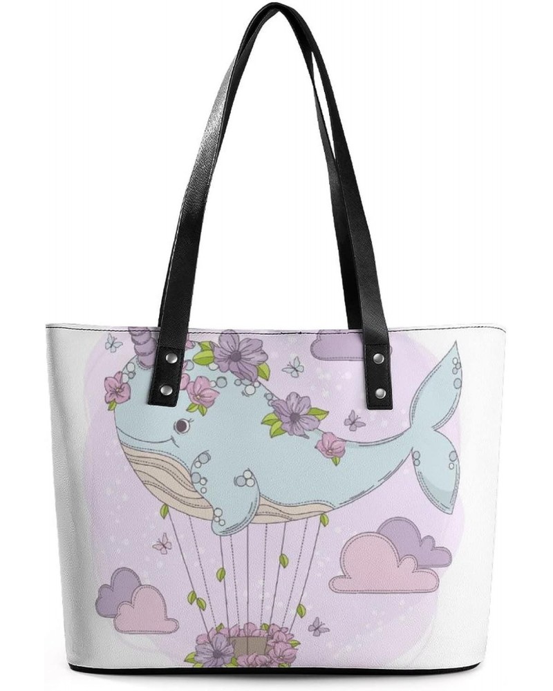 Womens Handbag Whale Unicorn Leather Tote Bag Top Handle Satchel Bags For Lady $16.45 Totes