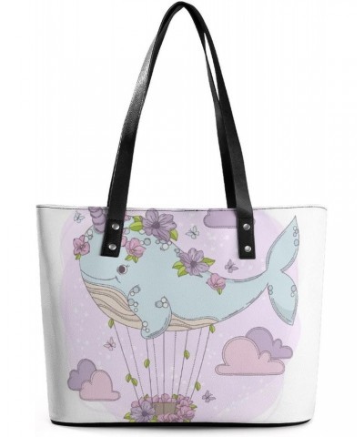 Womens Handbag Whale Unicorn Leather Tote Bag Top Handle Satchel Bags For Lady $16.45 Totes