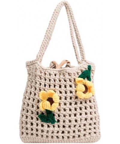 Crossbody bag for women, Hand-woven Tote Bag, Beach Bag, Cute Flowers Knitted Cotton Thread Handbags Khaki Small $10.39 Shoul...