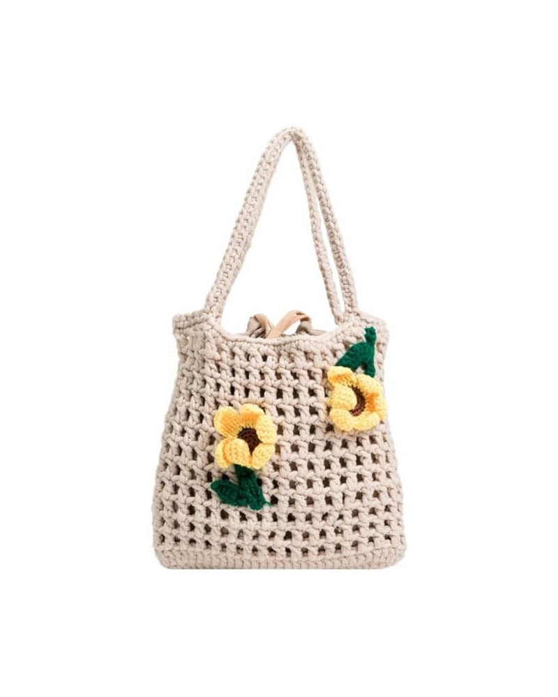 Crossbody bag for women, Hand-woven Tote Bag, Beach Bag, Cute Flowers Knitted Cotton Thread Handbags Khaki Small $10.39 Shoul...