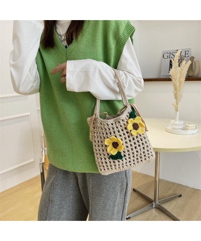 Crossbody bag for women, Hand-woven Tote Bag, Beach Bag, Cute Flowers Knitted Cotton Thread Handbags Khaki Small $10.39 Shoul...