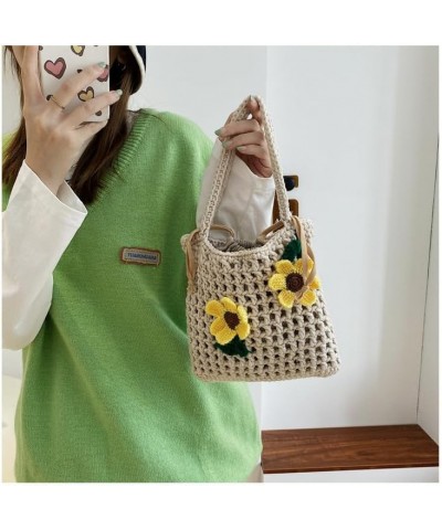 Crossbody bag for women, Hand-woven Tote Bag, Beach Bag, Cute Flowers Knitted Cotton Thread Handbags Khaki Small $10.39 Shoul...