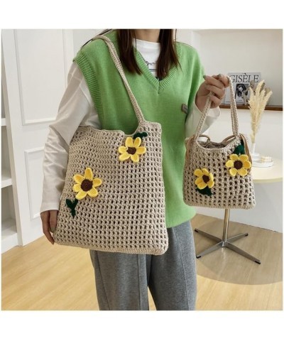 Crossbody bag for women, Hand-woven Tote Bag, Beach Bag, Cute Flowers Knitted Cotton Thread Handbags Khaki Small $10.39 Shoul...