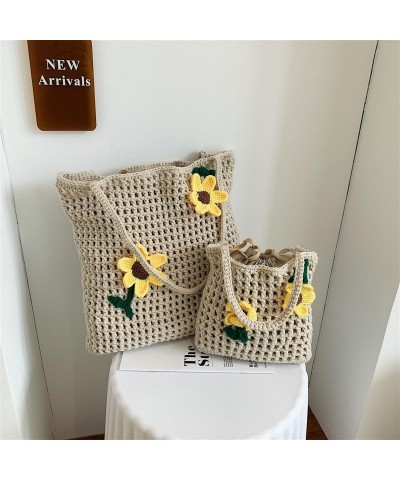 Crossbody bag for women, Hand-woven Tote Bag, Beach Bag, Cute Flowers Knitted Cotton Thread Handbags Khaki Small $10.39 Shoul...