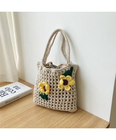 Crossbody bag for women, Hand-woven Tote Bag, Beach Bag, Cute Flowers Knitted Cotton Thread Handbags Khaki Small $10.39 Shoul...