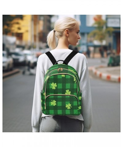 Shamrock Buffalo Plaid Women Backpack Purse Ladies Fashion Shoulder Bag Daypack Travel Bag 10L Medium $19.59 Backpacks