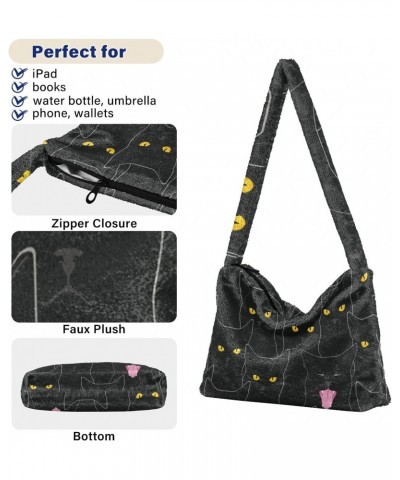 Plush Underarm Bag-Black Cats2, Ladies Fluffy Shoulder Bag, Women Fluffy Tote Bag for Autumn and Winter $9.25 Totes