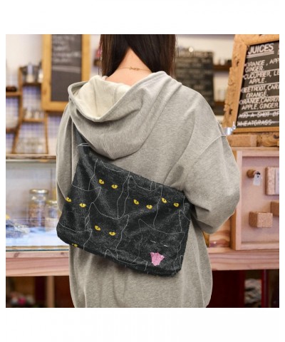 Plush Underarm Bag-Black Cats2, Ladies Fluffy Shoulder Bag, Women Fluffy Tote Bag for Autumn and Winter $9.25 Totes