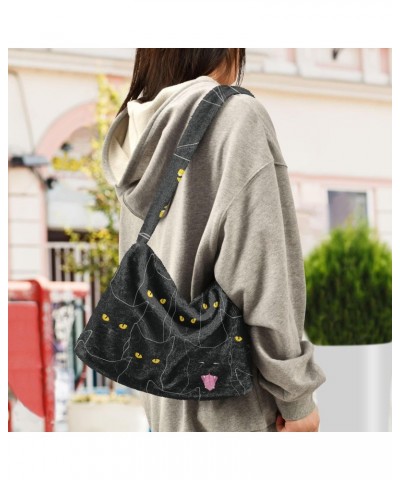 Plush Underarm Bag-Black Cats2, Ladies Fluffy Shoulder Bag, Women Fluffy Tote Bag for Autumn and Winter $9.25 Totes