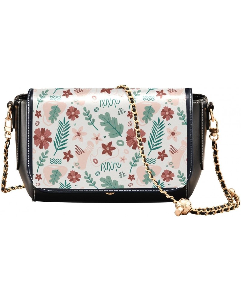 Leaves Floral Pattern Design Stylish Leather Clamshell Crossbody Handbag with Detachable Adjustable shoulder strap $17.60 Cro...