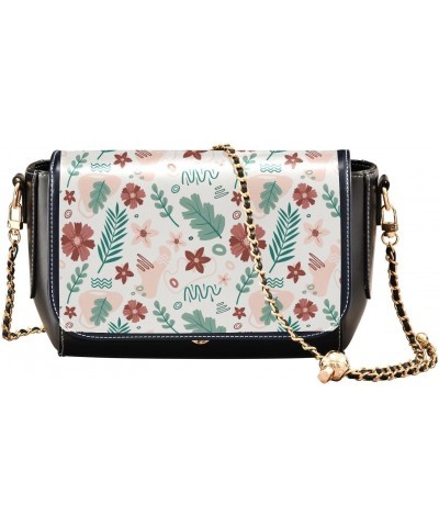 Leaves Floral Pattern Design Stylish Leather Clamshell Crossbody Handbag with Detachable Adjustable shoulder strap $17.60 Cro...